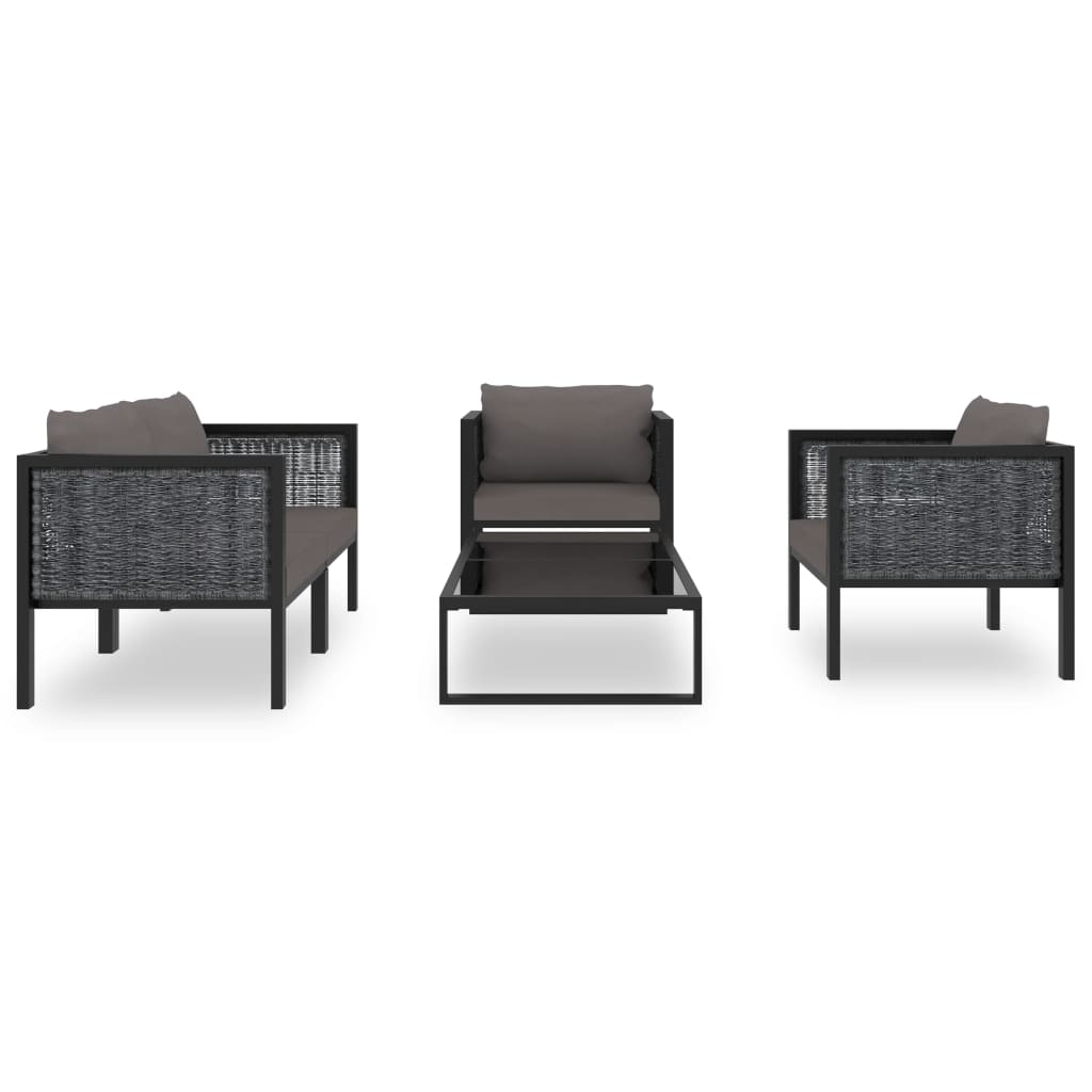 5-delige Loungeset met kussens poly rattan antraciet