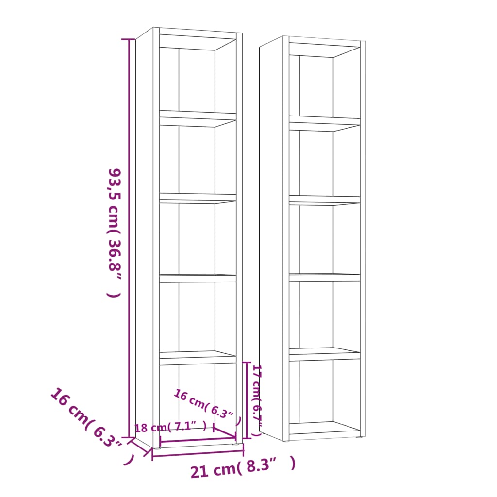 Cd-kasten 2 st 21x16x93,5 bewerkt hout wit