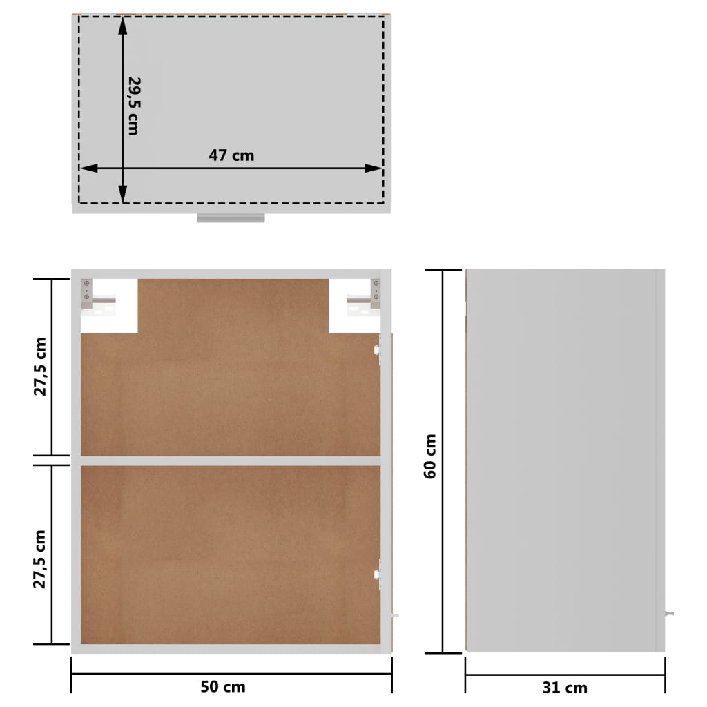 Hangkasten 2 st 50x31x60 cm bewerkt hout wit