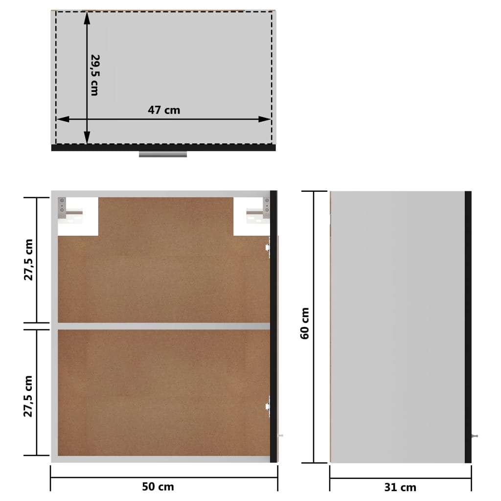 Hangkasten 2 st 50x31x60 cm bewerkt hout zwart