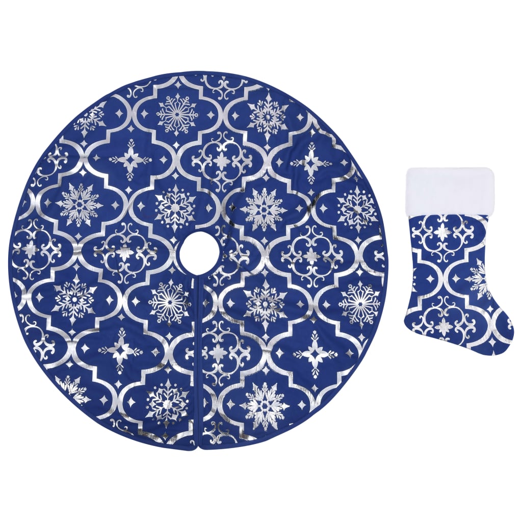 Kerstboomrok luxe met sok 150 cm stof blauw