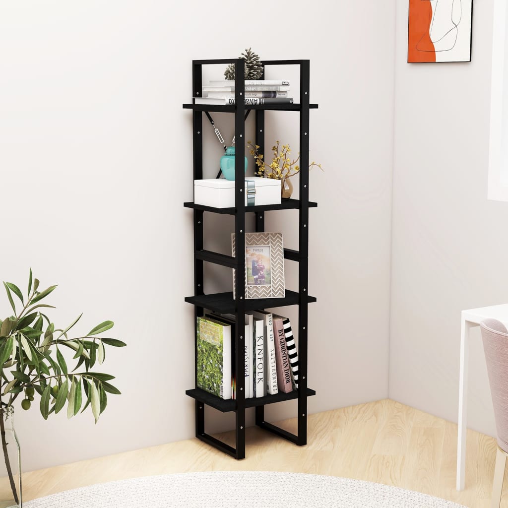 Boekenkast met 4 schappen 40x30x140 cm massief grenenhout zwart