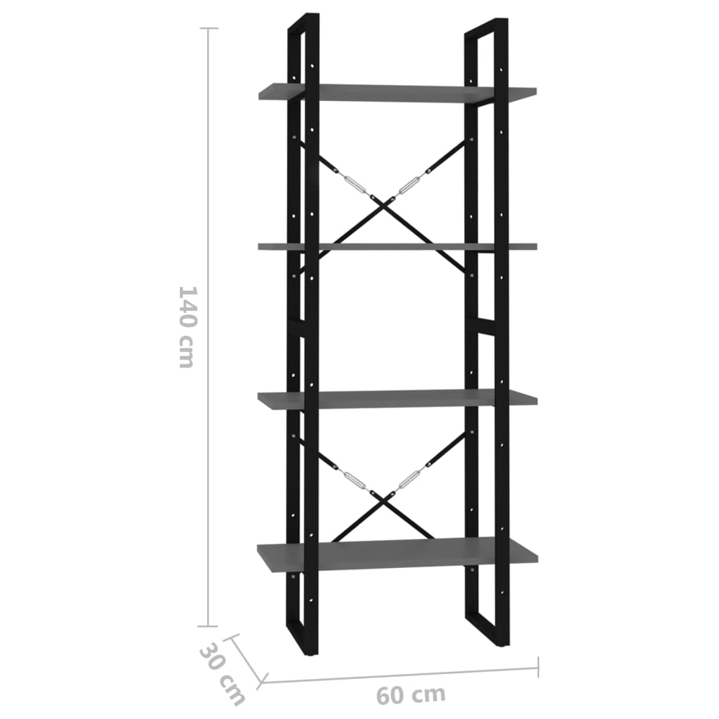 Boekenkast met 4 schappen 60x30x140 cm bewerkt hout grijs