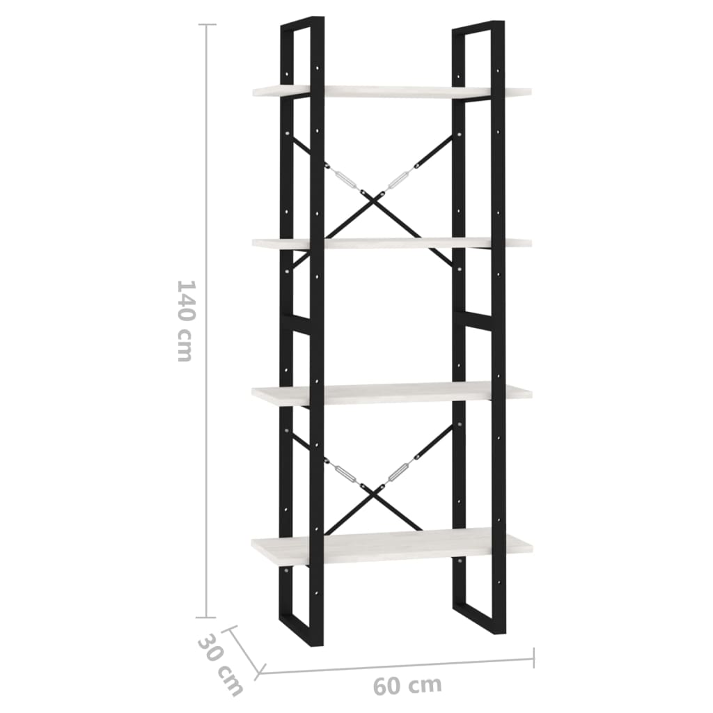 Boekenkast met 4 schappen 60x30x140 cm massief grenenhout wit