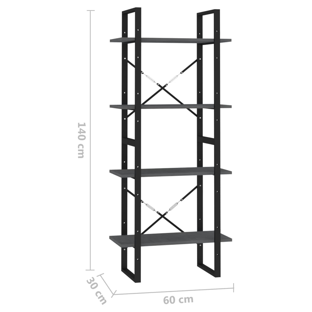 Boekenkast met 4 schappen 60x30x140 cm massief grenenhout grijs