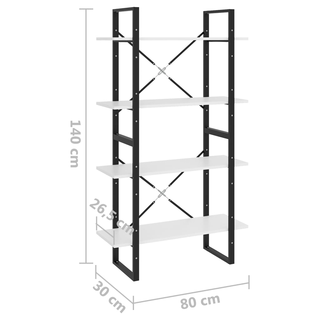 Boekenkast met 4 schappen 80x30x140 cm spaanplaat wit