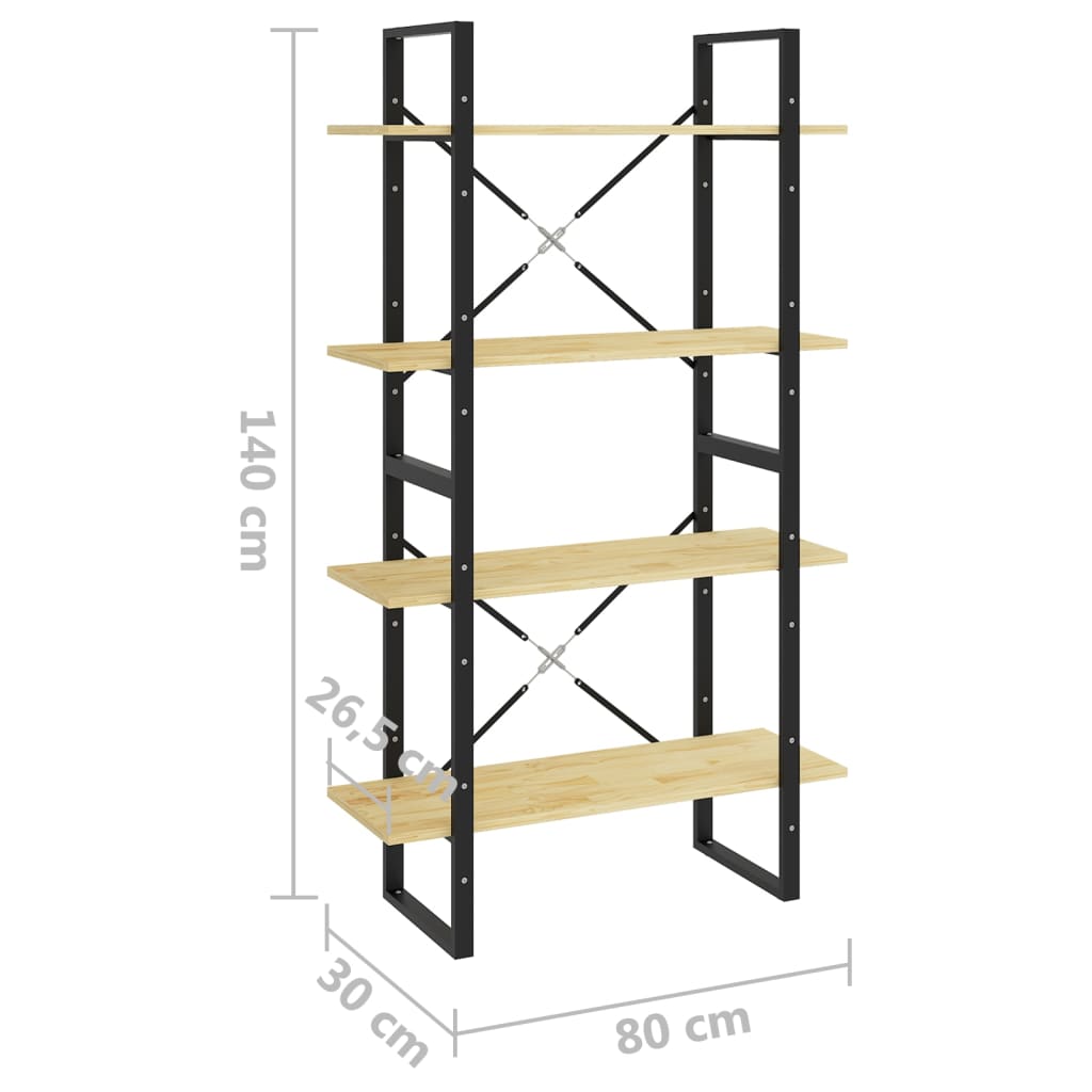 Boekenkast met 4 schappen 80x30x140 cm massief grenenhout