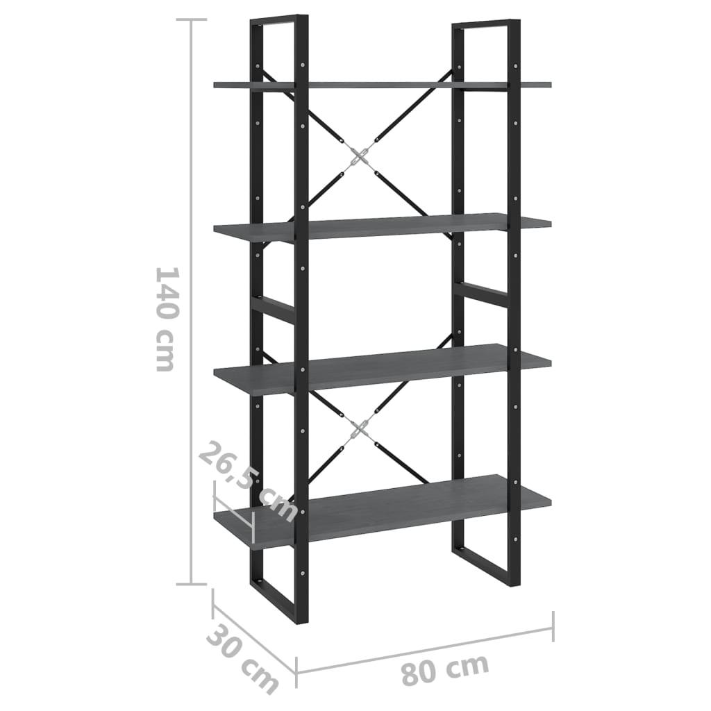 Boekenkast met 4 schappen 80x30x140 cm massief grenenhout grijs