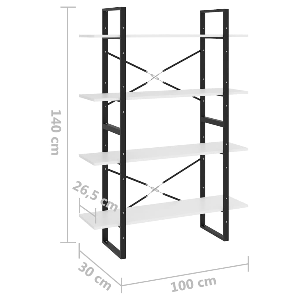 Boekenkast met 4 schappen 100x30x140 cm spaanplaat wit