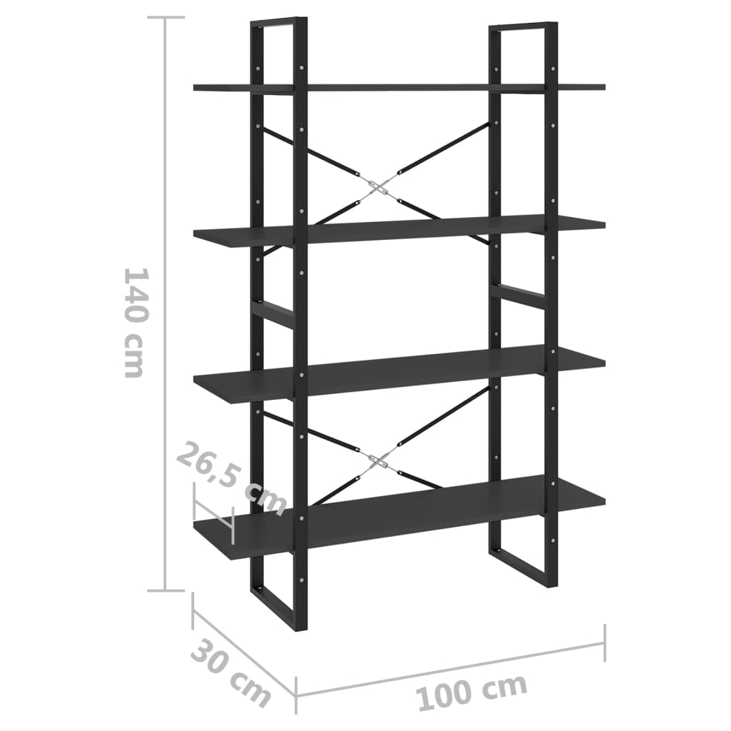 Boekenkast met 4 schappen 100x30x140 cm spaanplaat grijs