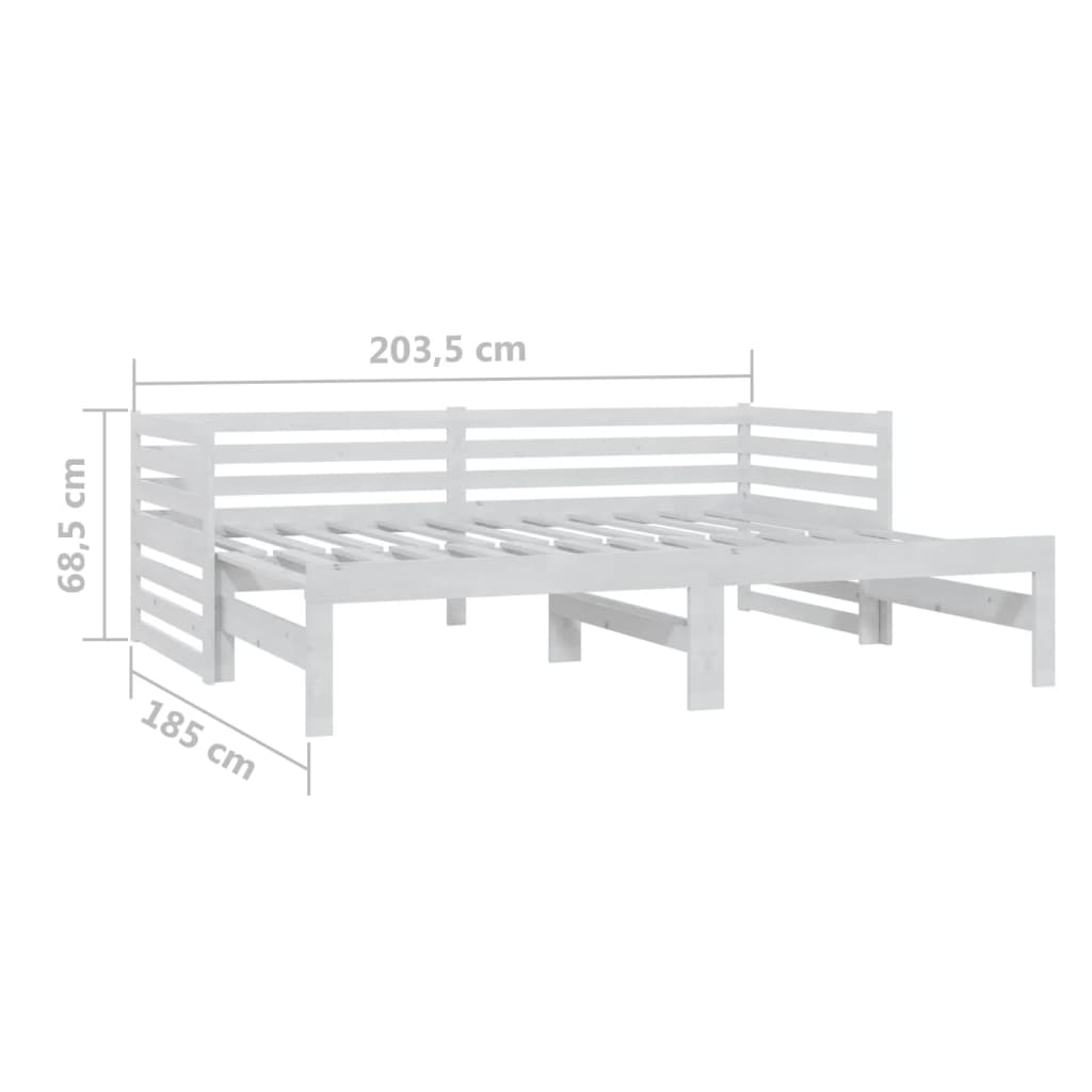 Bedbank uitschuifbaar massief grenenhout wit 2x(90x200) cm