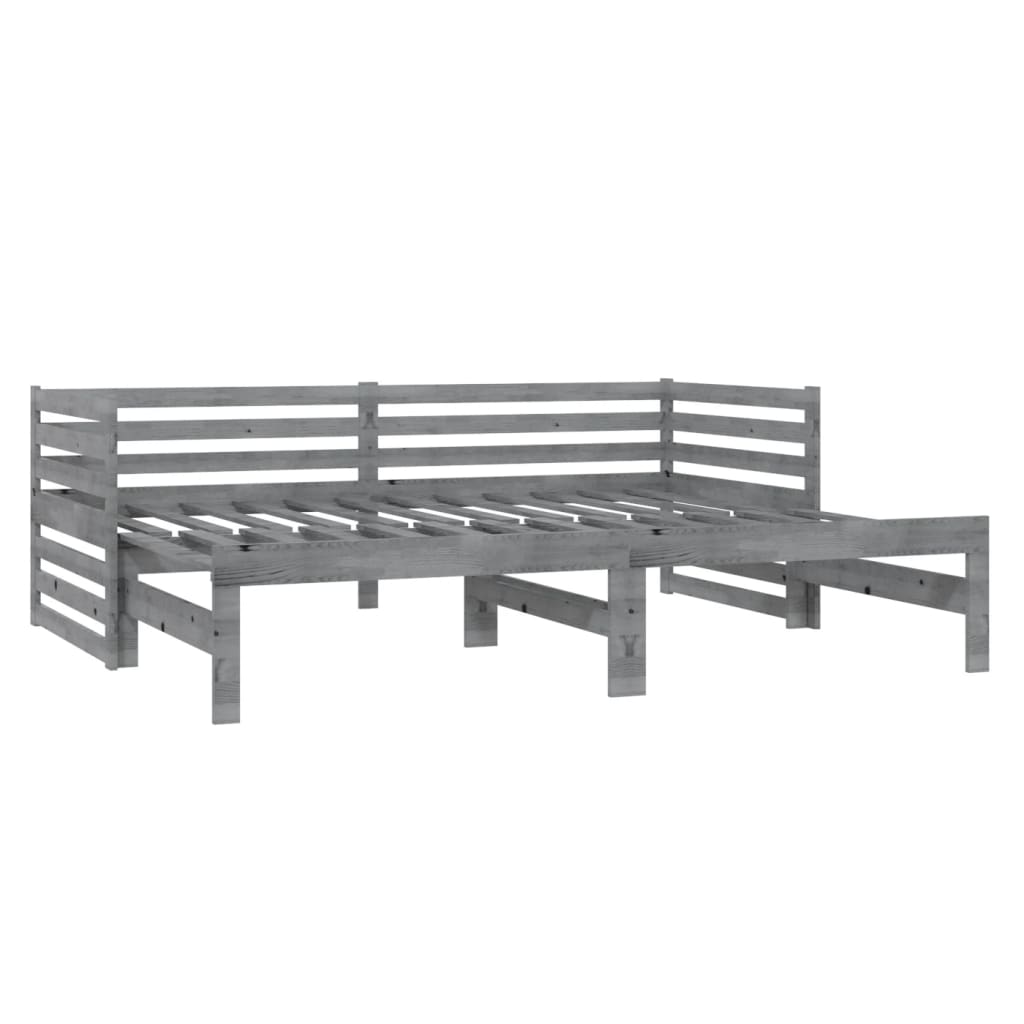 Bedbank uitschuifbaar massief grenenhout grijs 2x(90x200) cm