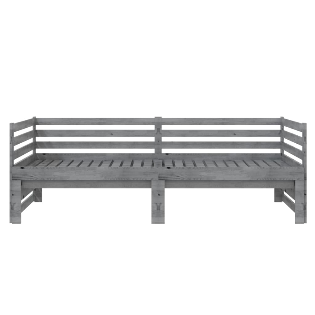 Bedbank uitschuifbaar massief grenenhout grijs 2x(90x200) cm