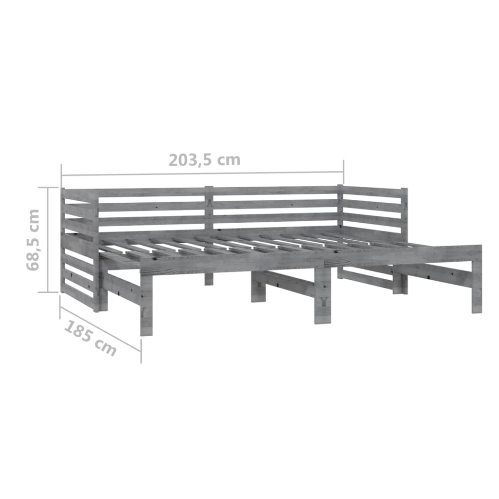 Bedbank uitschuifbaar massief grenenhout grijs 2x(90x200) cm