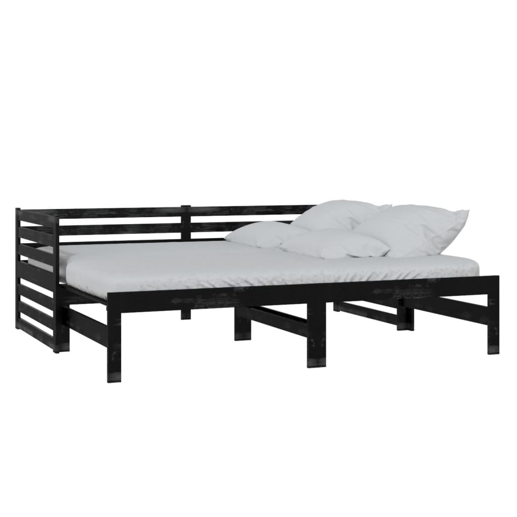 Bedbank uitschuifbaar massief grenenhout zwart 2x(90x200) cm