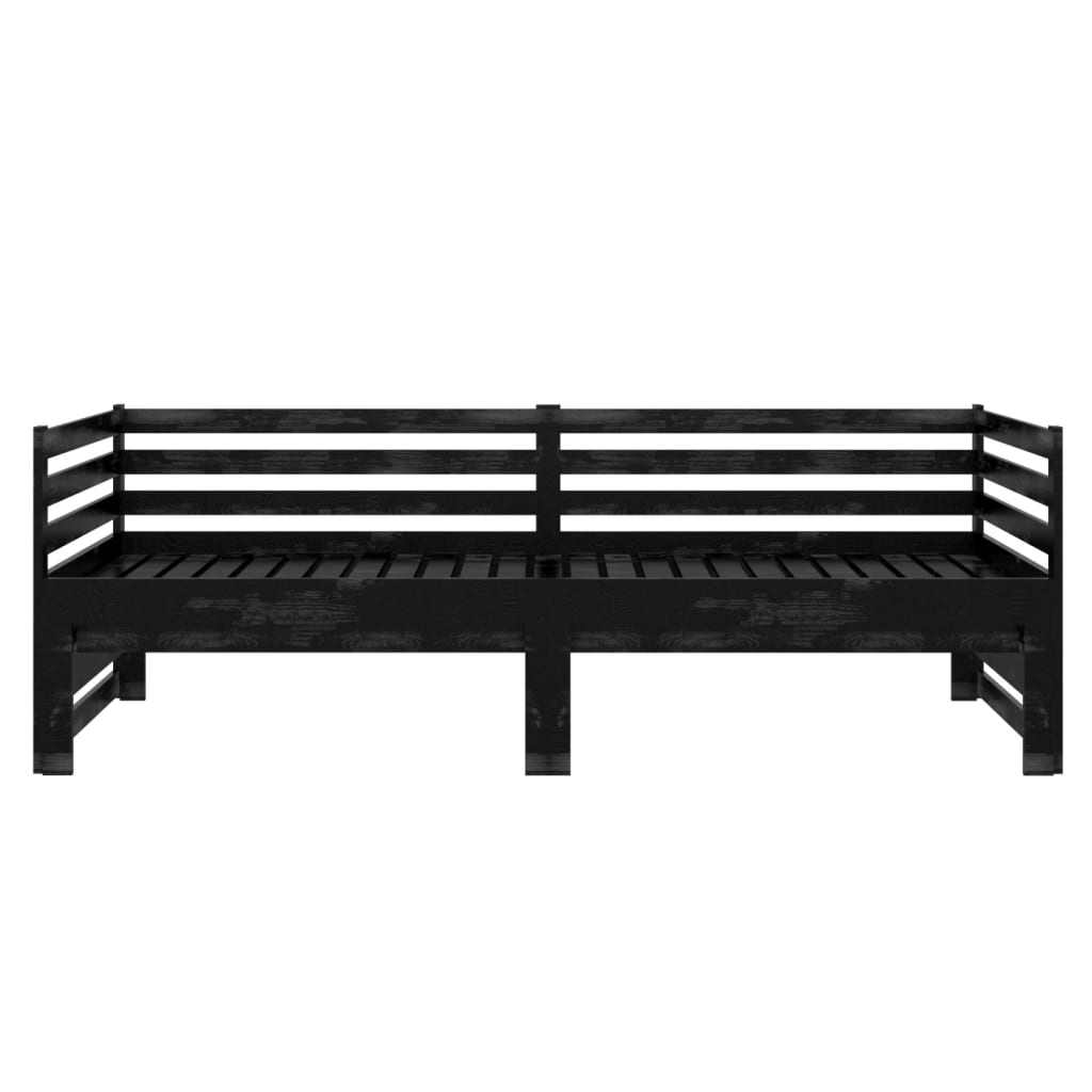 Bedbank uitschuifbaar massief grenenhout zwart 2x(90x200) cm