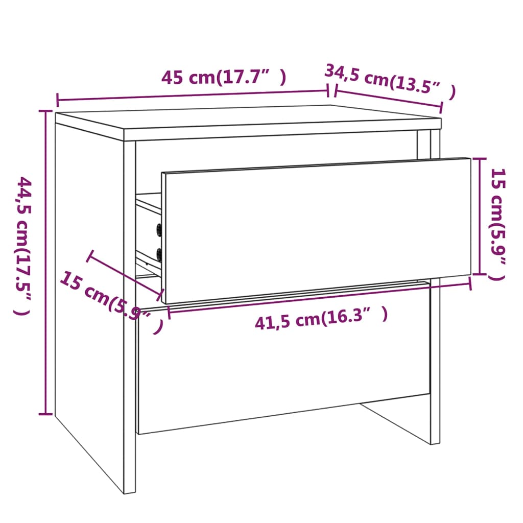 Nachtkastjes 2 st 45x34,5x44,5 cm bewerkt hout gerookt eiken