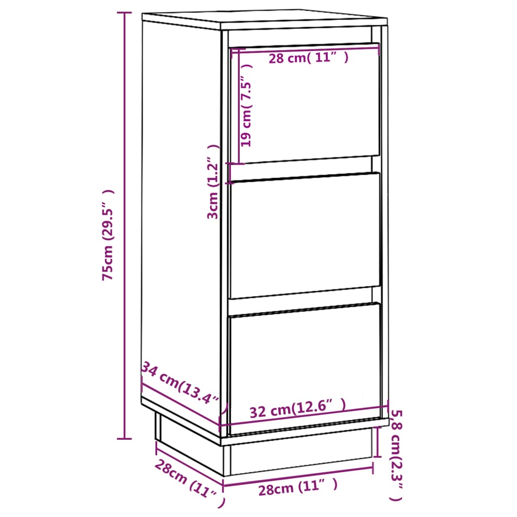 Dressoirs 2 st 32x34x75 cm massief grenenhout