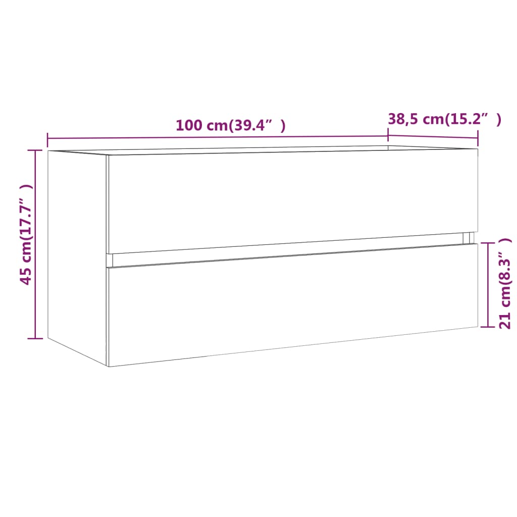 Wastafelkast 100x38,5x45 cm bewerkt hout gerookt eikenkleurig