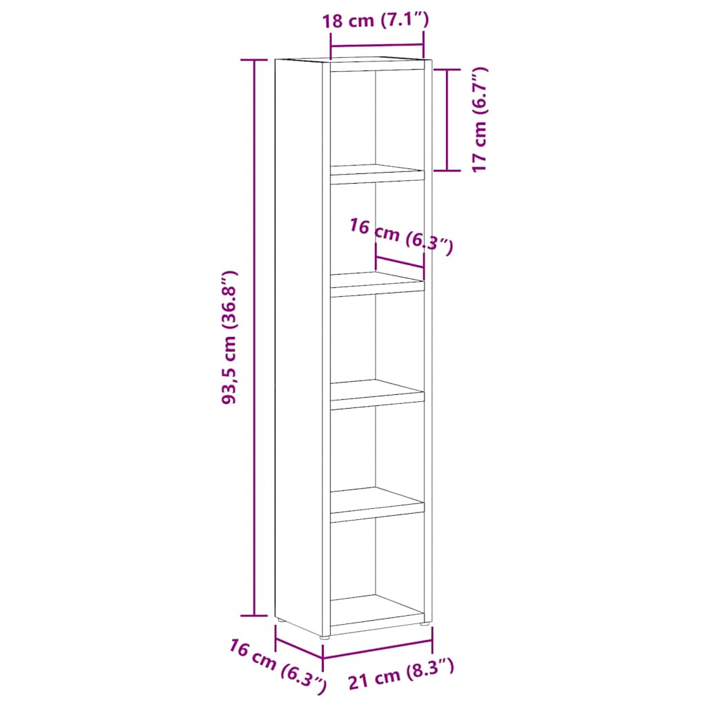 CD-kasten 2 st 21x16x93,5 cm bewerkt hout gerookt eikenkleurig