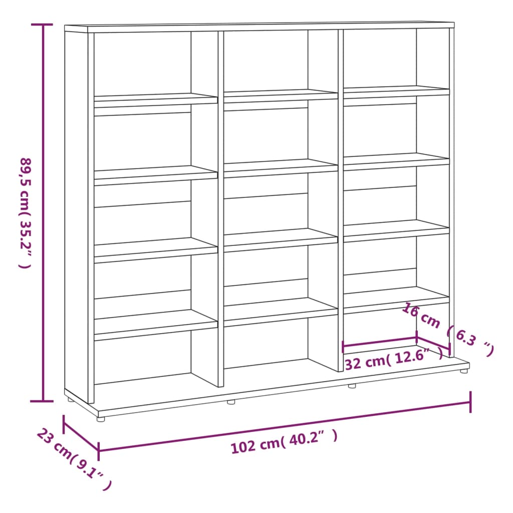 Cd-kast 102x23x89,5 cm bewerkt hout grijs sonoma eikenkleurig