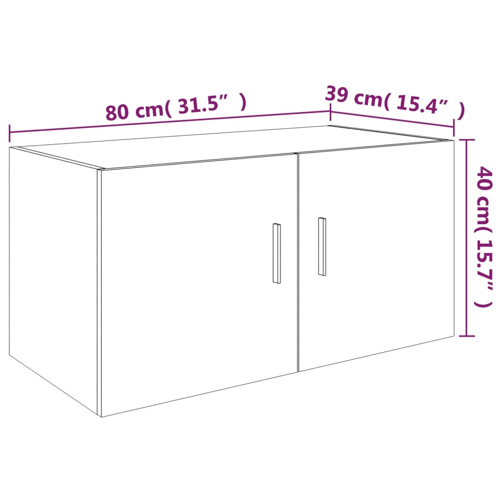 Hangkast 80x39x40 cm bewerkt hout gerookt eikenkleurig