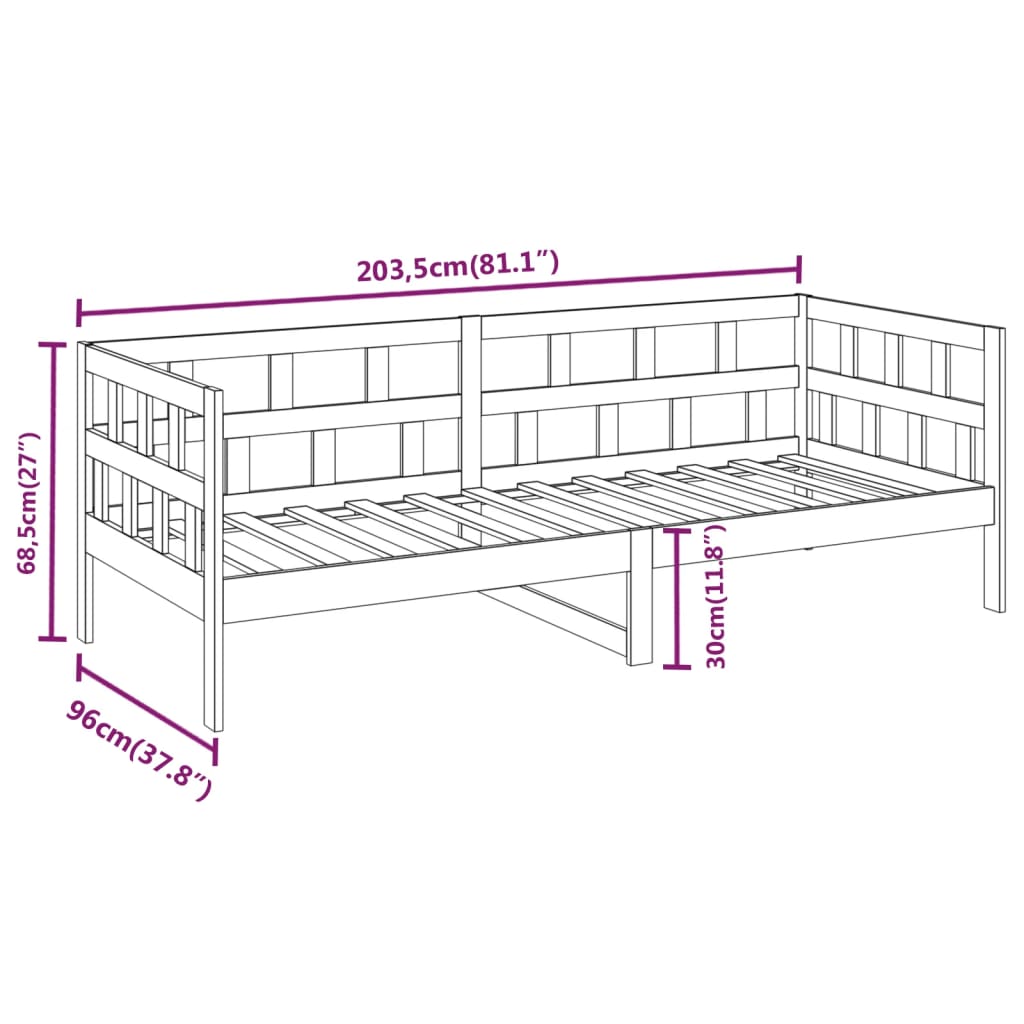 Slaapbank massief grenenhout wit 90x200 cm