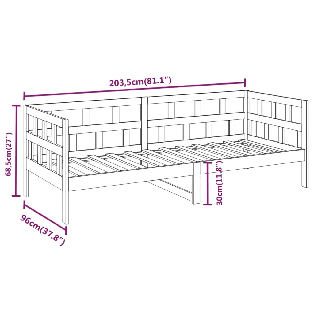 Slaapbank massief grenenhout grijs 90x200 cm