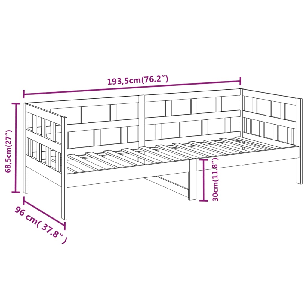 Slaapbank massief grenenhout grijs 90x190 cm