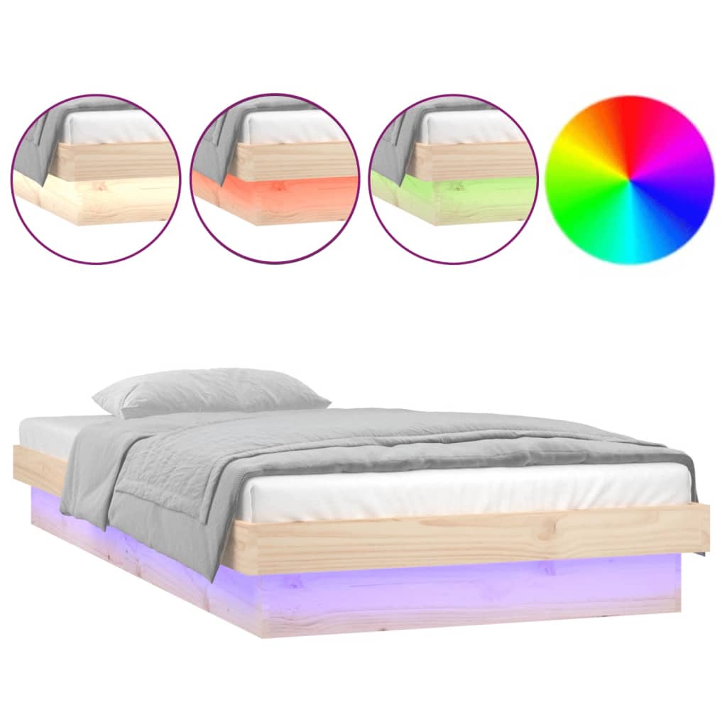 Bedframe LED massief hout 90x200 cm