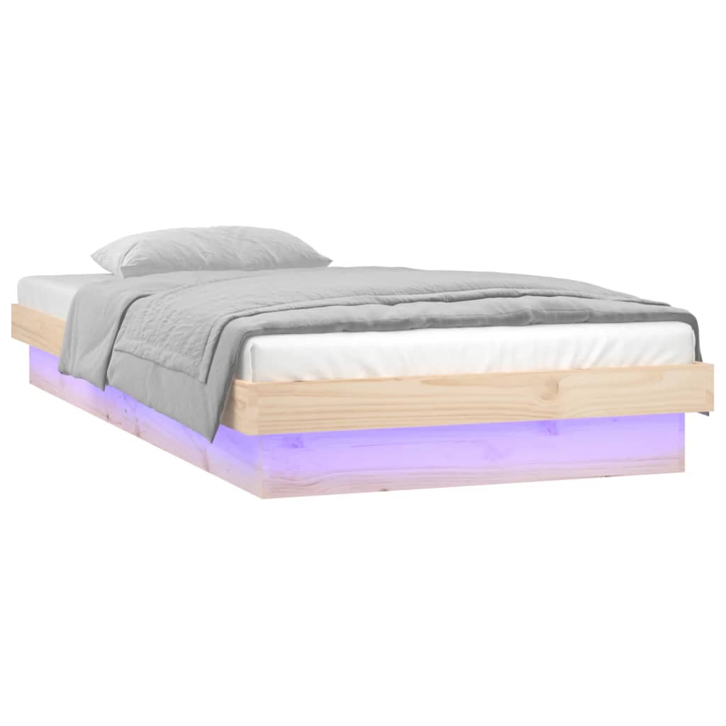 Bedframe LED massief hout 90x200 cm