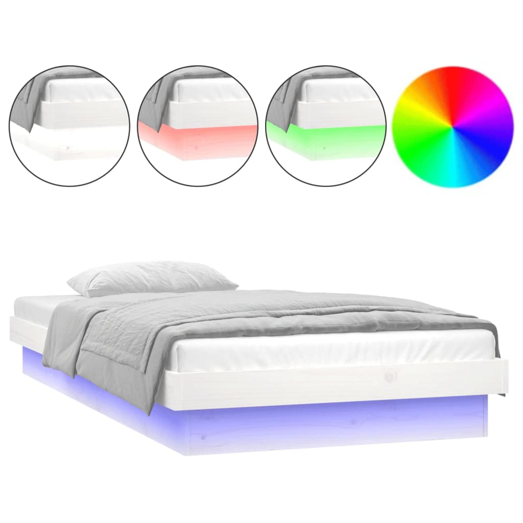 Bedframe LED massief hout wit 100x200 cm