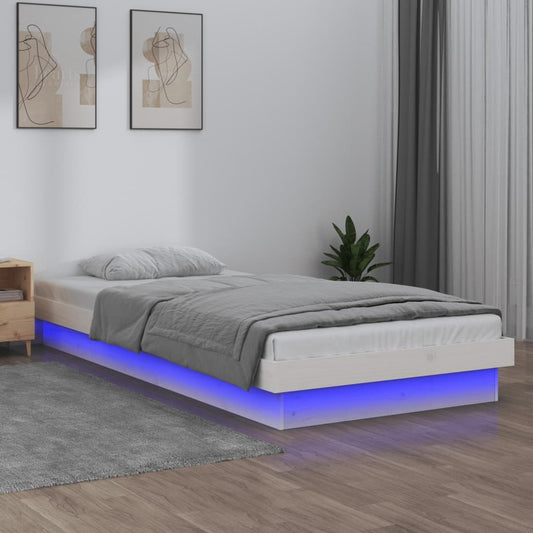 Bedframe LED massief hout wit 100x200 cm