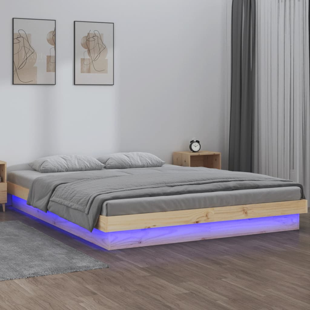 Bedframe LED massief hout 120x200 cm