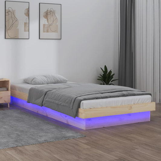 Bedframe LED massief hout 75x190 cm