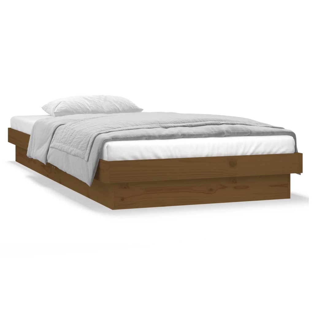 Bedframe LED massief hout honingbruin 75x190 cm