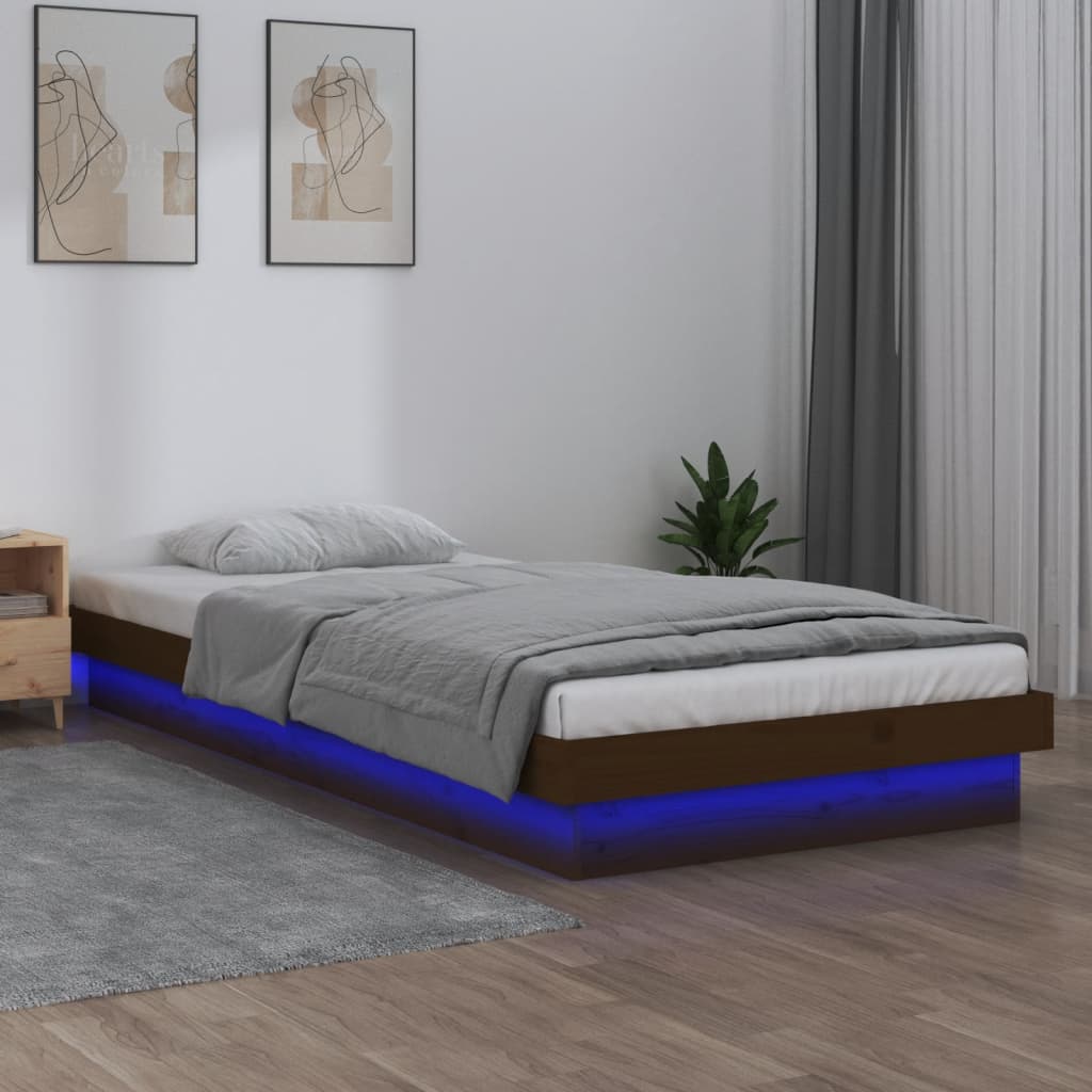 Bedframe LED massief hout honingbruin 75x190 cm