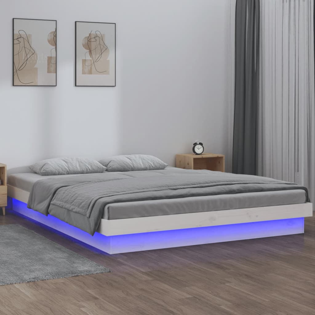 Bedframe LED massief hout wit 120x190 cm