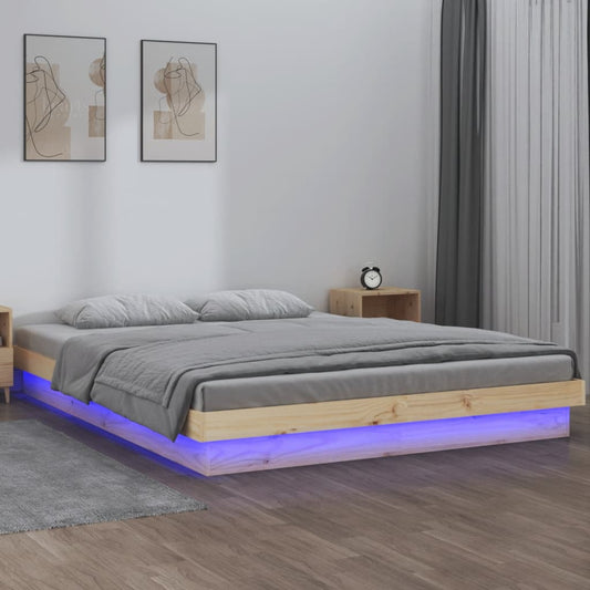 Bedframe LED massief hout 140x190 cm