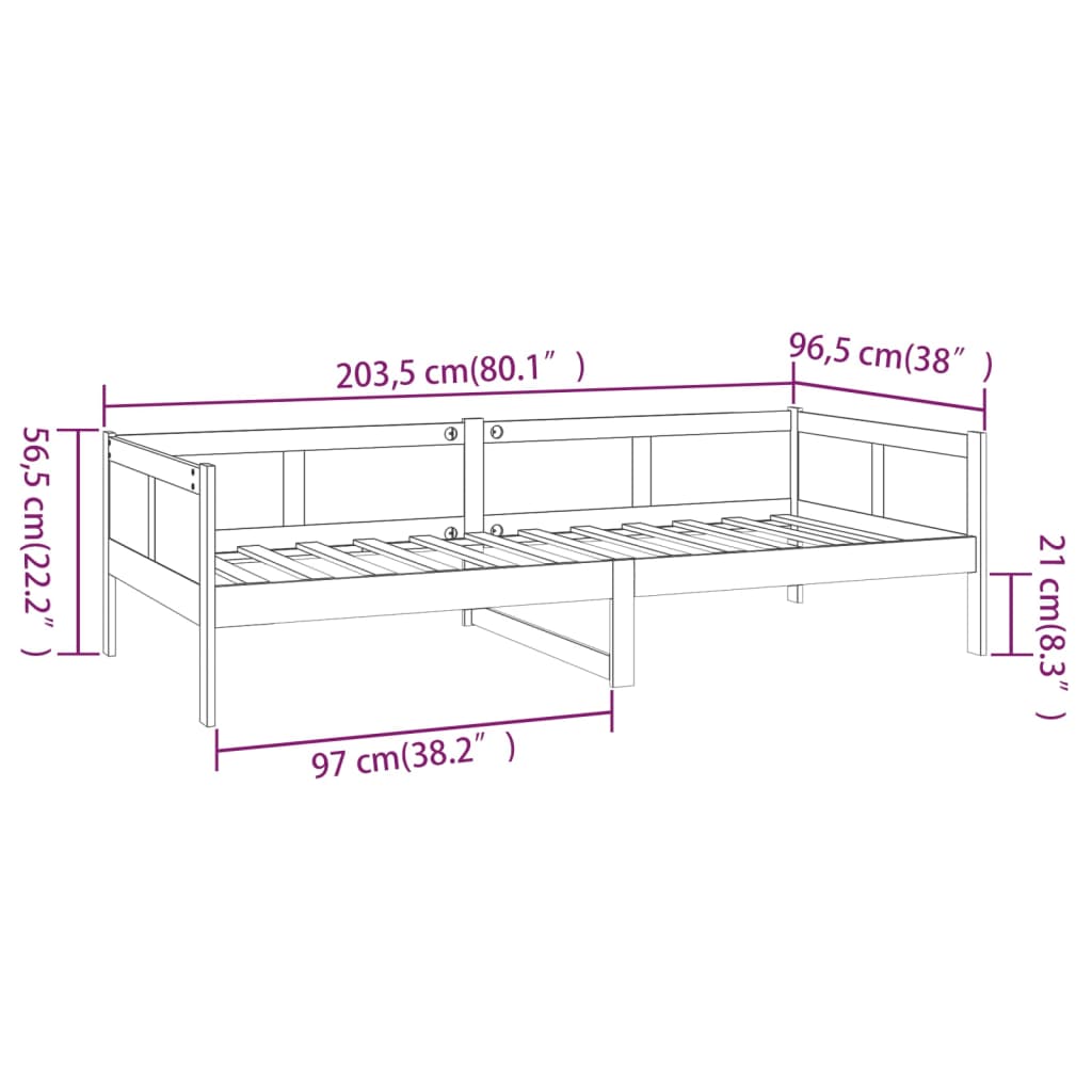 Slaapbank massief grenenhout grijs 90x200 cm