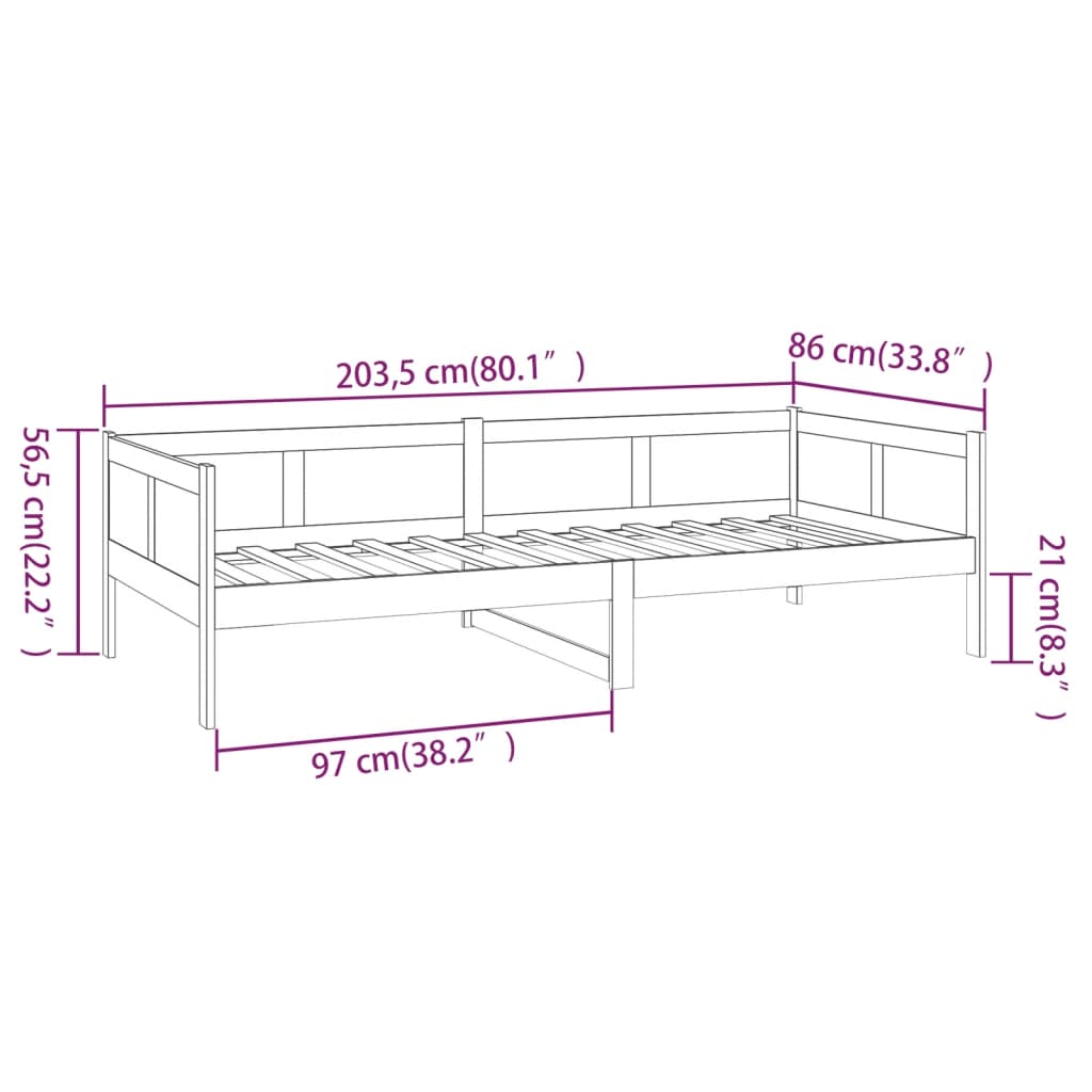 Slaapbank massief grenenhout zwart 80x200 cm