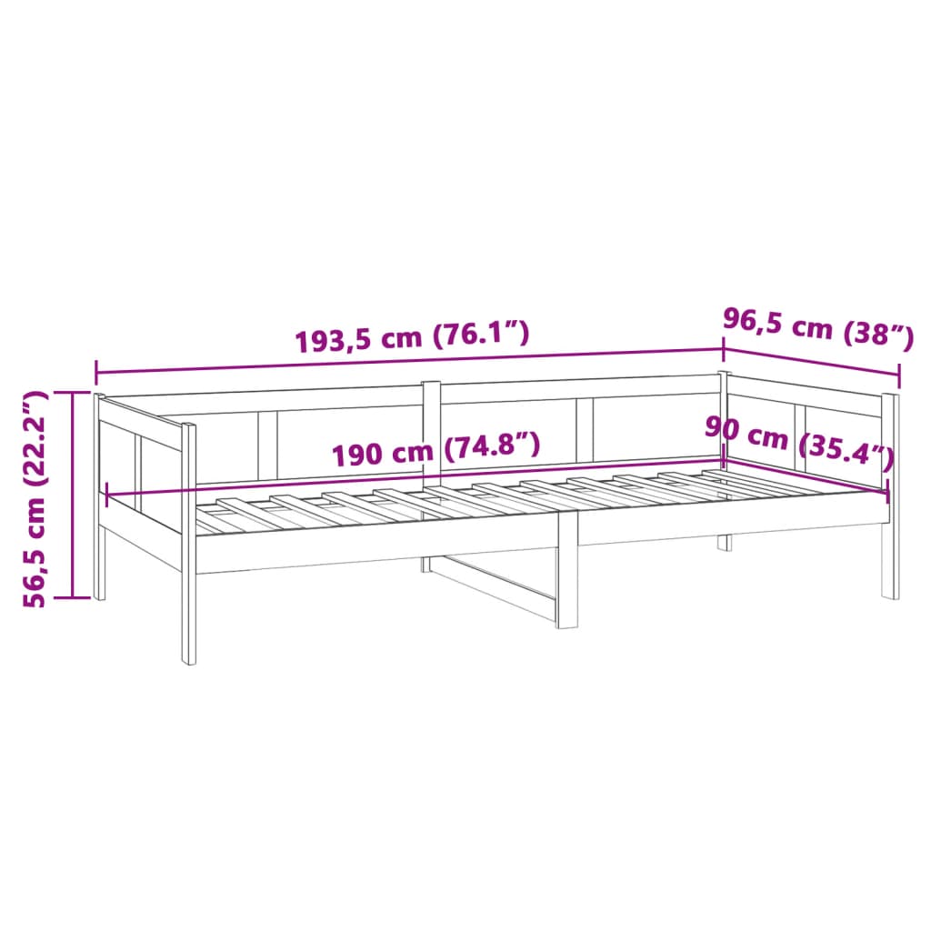 Slaapbank massief grenenhout 90x190 cm