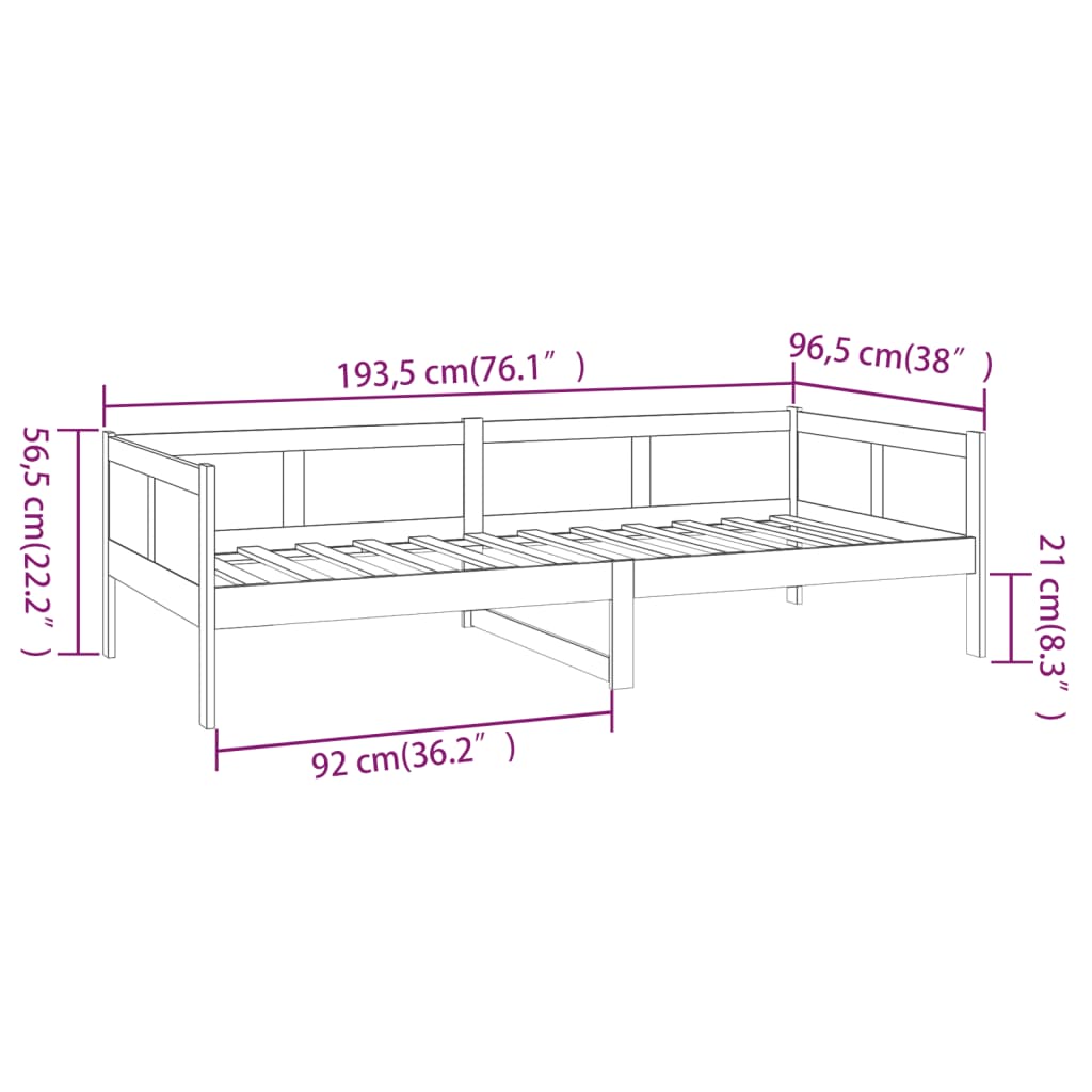 Slaapbank massief grenenhout wit 90x190 cm