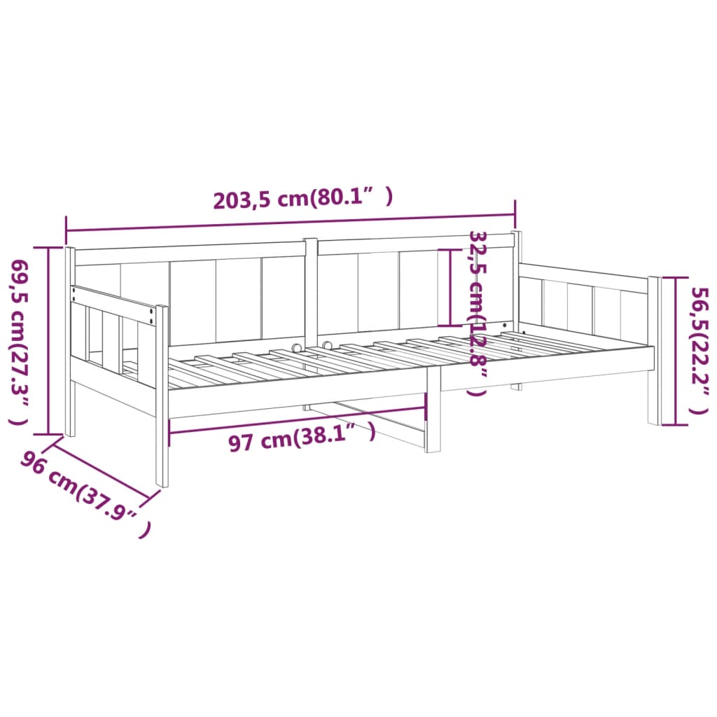 Slaapbank massief grenenhout grijs 90x200 cm