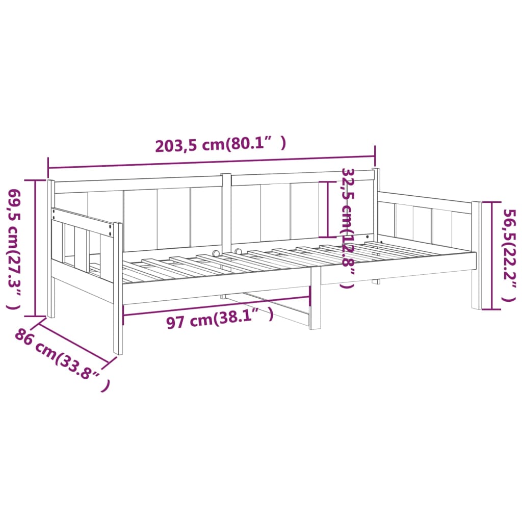 Slaapbank massief grenenhout grijs 80x200 cm