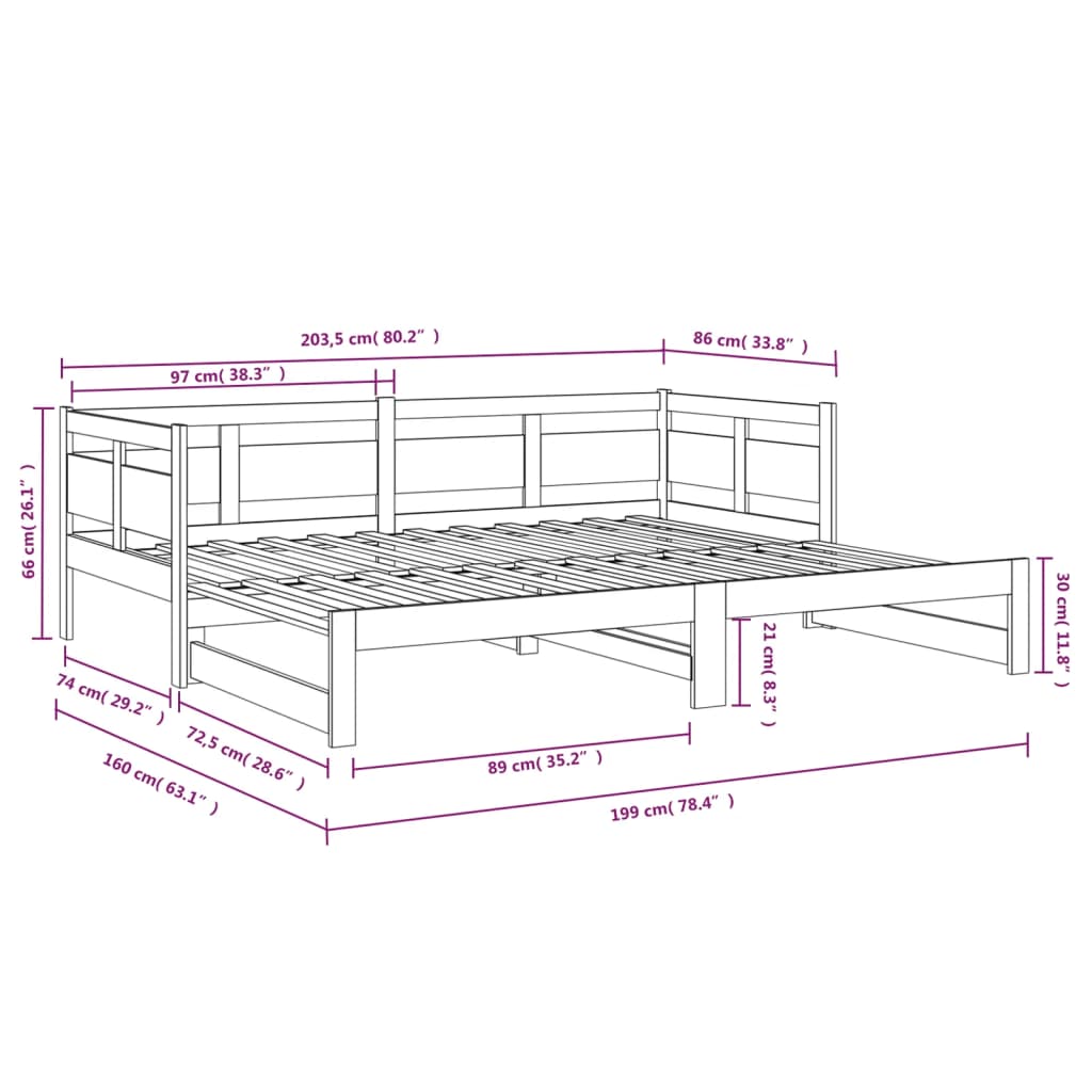 Slaapbank uitschuifbaar massief grenenhout wit 2x(80x200) cm