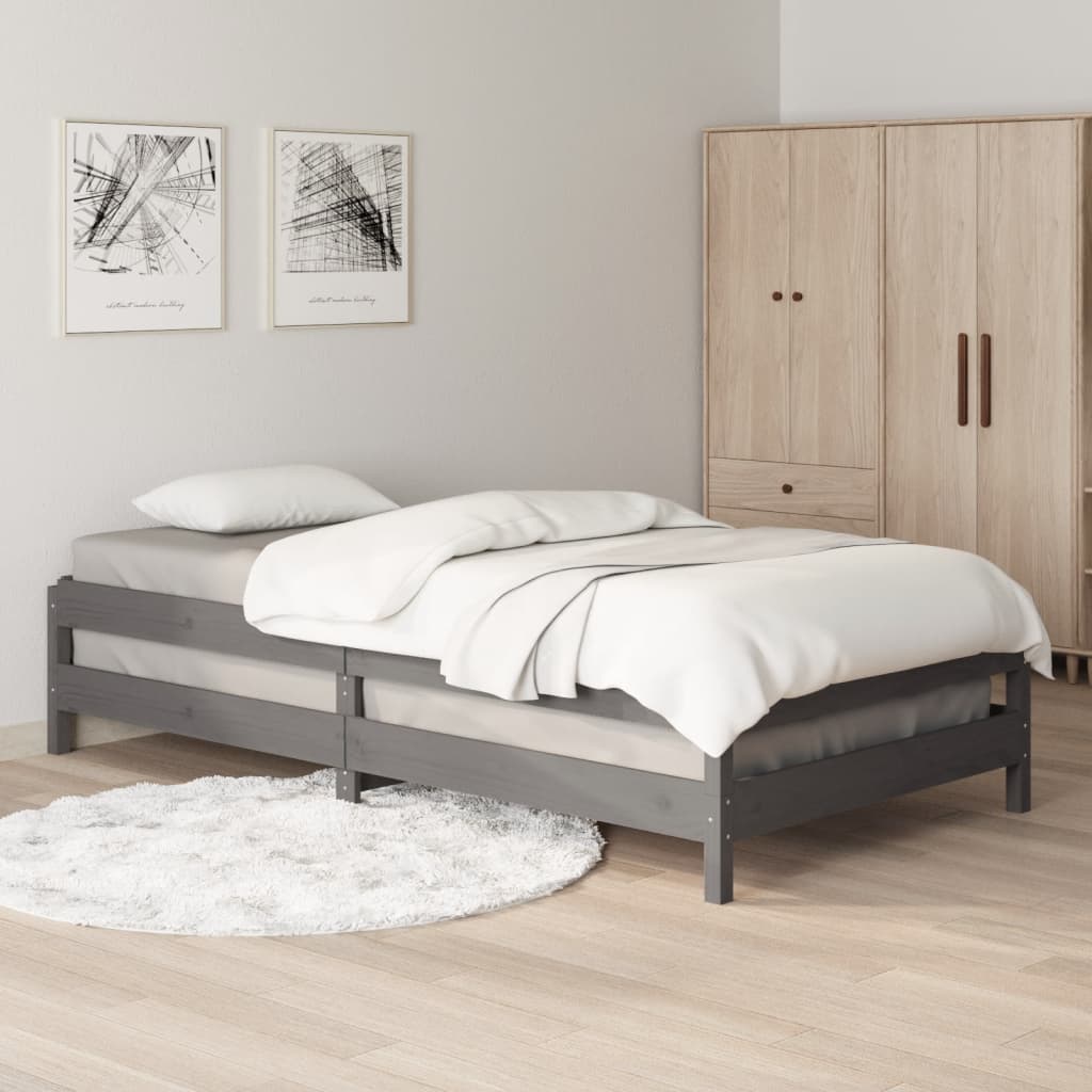 Bed stapelbaar 100x200 cm massief grenenhout grijs