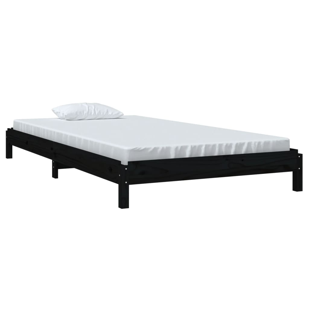 Bed stapelbaar 100x200 cm massief grenenhout zwart