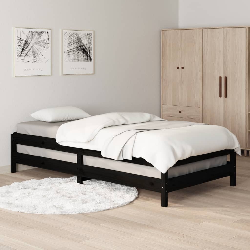 Bed stapelbaar 100x200 cm massief grenenhout zwart