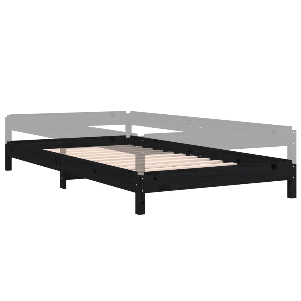 Bed stapelbaar 100x200 cm massief grenenhout zwart